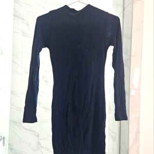 Elegant Navy Long Sleeve Mini Dress